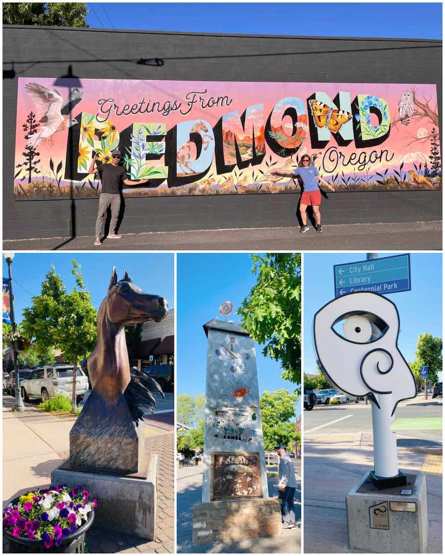 collage of Redmond mural, statues,and street art