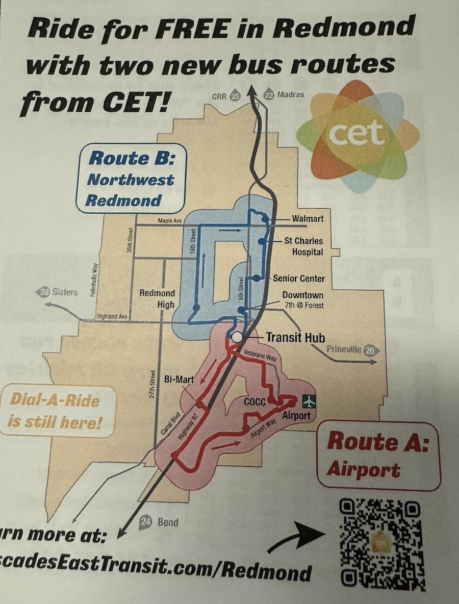 map of two bus routes to Redmond Airport