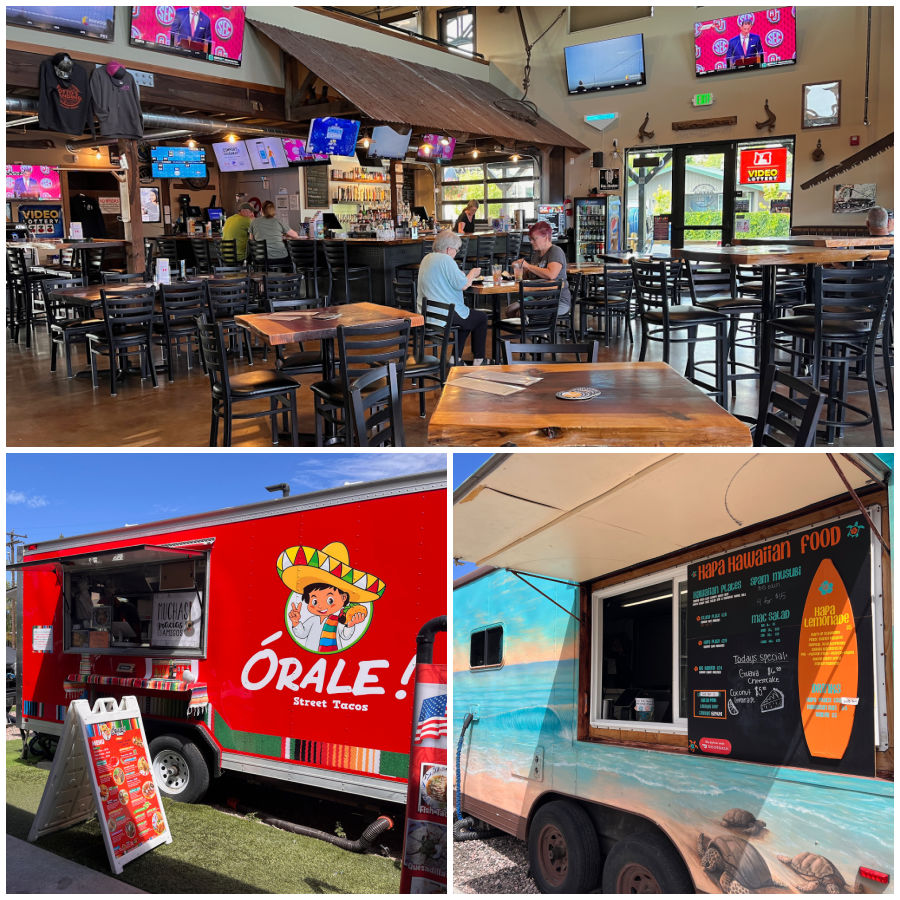 collage of Otto's Landing interior, Orale food truck, Hapa food cart